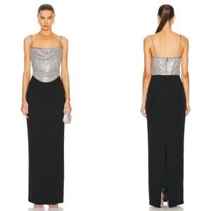 RETROFETE Jazlyn Crystal Embellished Cowl Neck Black Maxi Dress Size Medium